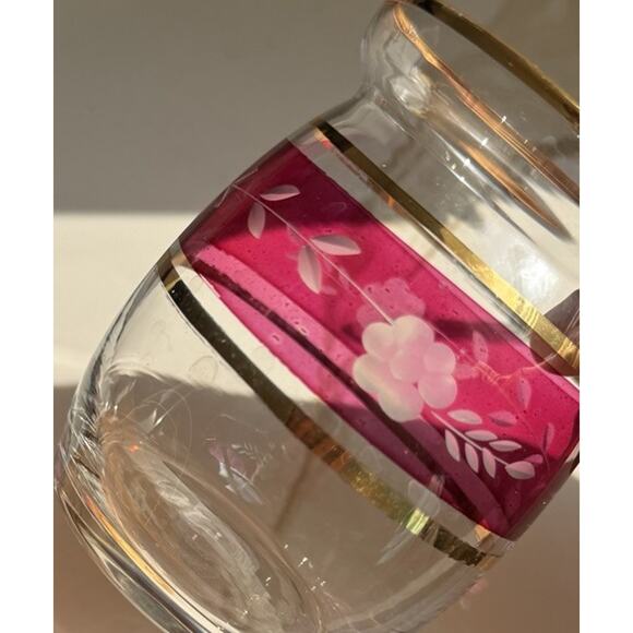 Antique Ruby Flash Glass Jam- Condiment Jar Etched With Gold Trim RARE 4” - Picture 7 of 10